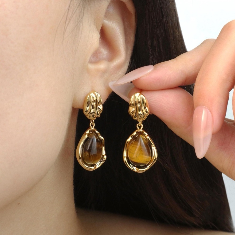 Anthropologie Gold and Brown Drop Earrings - Picture 4 of 4